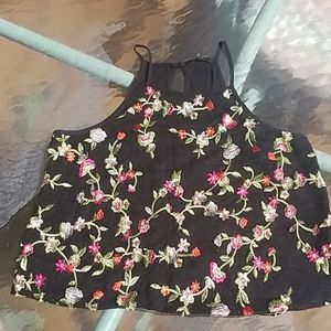 Embroidered Black Tank Top